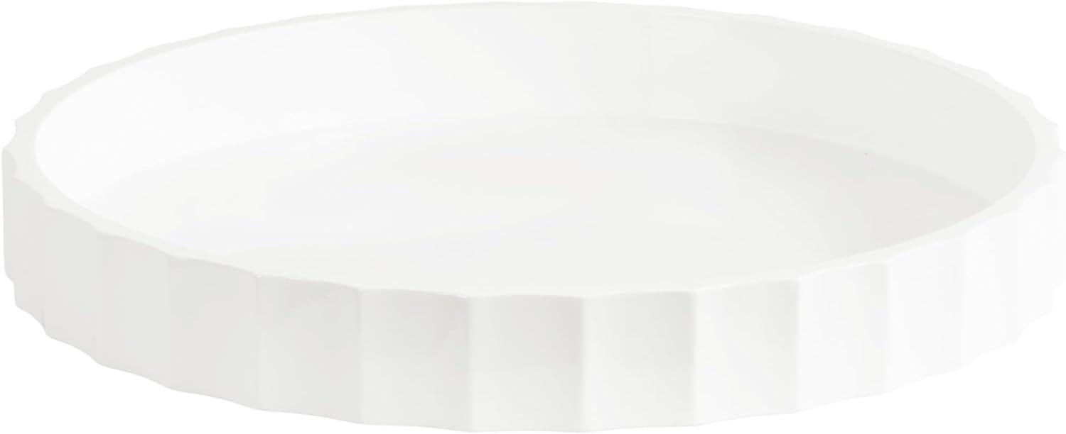 White Round Wooden Tray with Wavy Design, 16 Inch