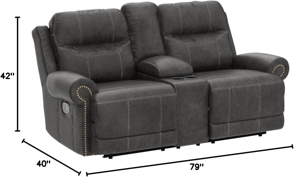 Ashley Furniture Grearview Faux Leather Power Reclining Loveseat in Charcoal