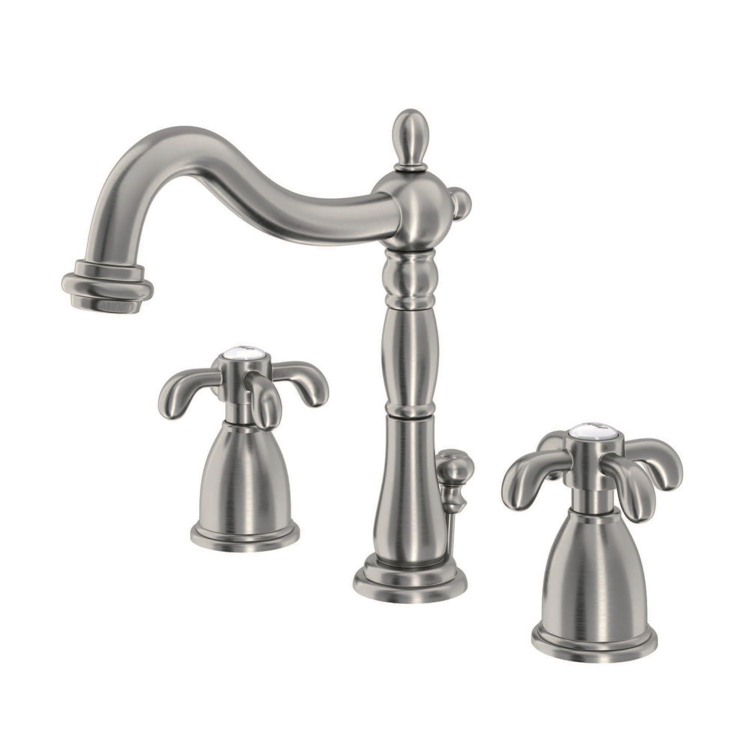 Kingston Brass French Country Two-Handle 3-Hole Deck Mount Widespread Bathroom Faucet with Pop-Up Drain