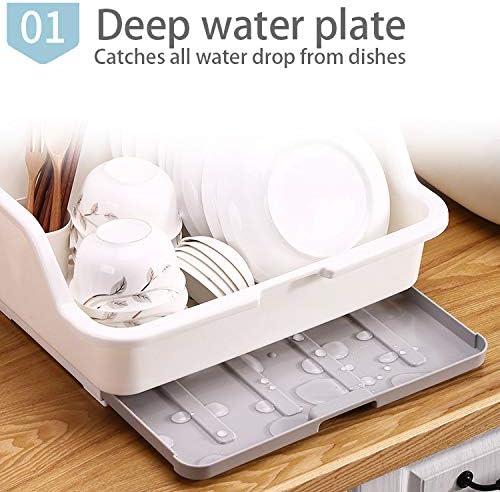 Medium Size Dish Drying Rack and Drain Board with Lid Cover, Tomorotec 16" x 12.2" x 10.6" Nursing Bottle Holder, Kitchen Plate Cup Dish Drying Rack Tray Cutlery Dish Drainer