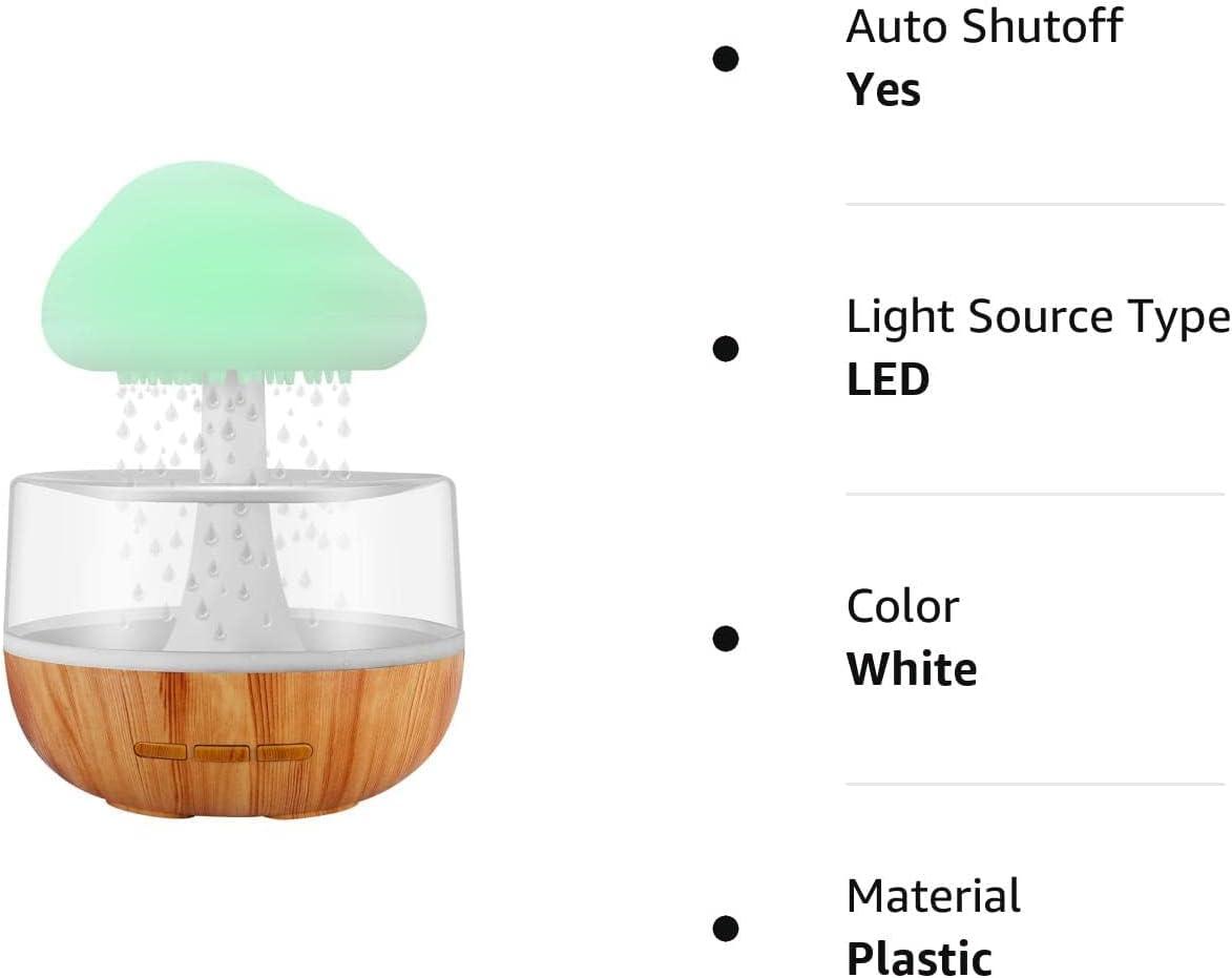 Weljoy Zen Raining Cloud Night Light Aromatherapy Essential Oil Diffuser Micro Humidifier Desk Fountain Bedside Sleeping Relaxing Mood Water Drop Sound (White) (White)