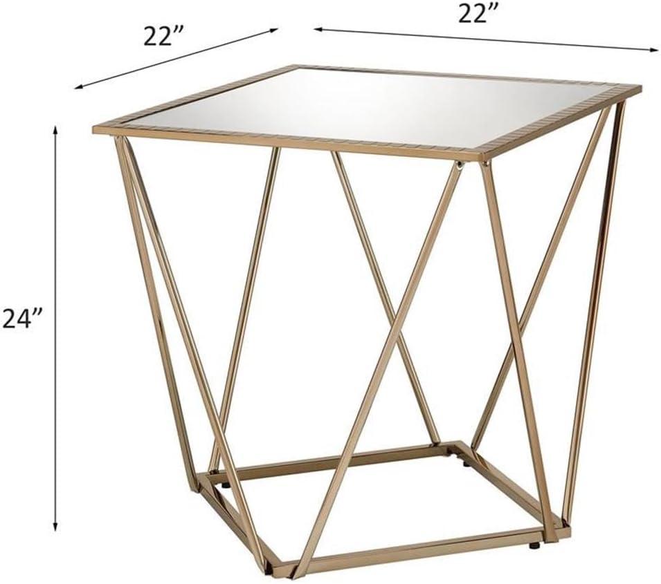 22" Fogya Mirrored Champagne Folding Table Gold Finish - Acme Furniture: No Assembly, Metal Frame, Clear Top