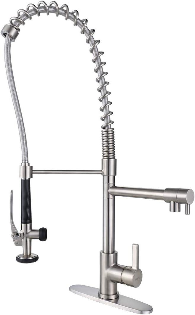 Brushed Nickel Brass Commercial Kitchen Faucet with Pull-out Spray