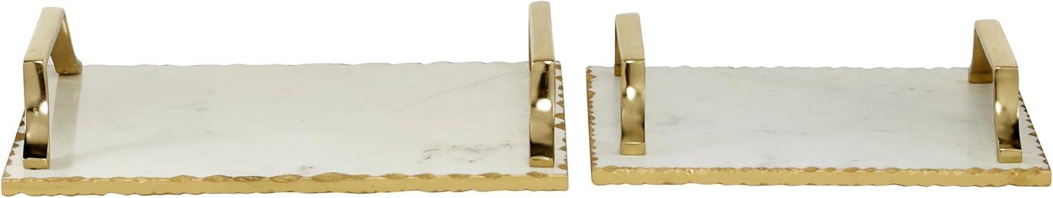 Set of 2 Rectangular Marble Tray with Metal Handles Gold - Olivia & May: Ceramic, Luxury Glam Decor