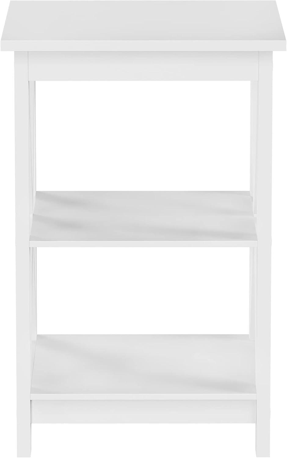 Lavish Home End Table with 2 Shelves and X-Leg Design, White