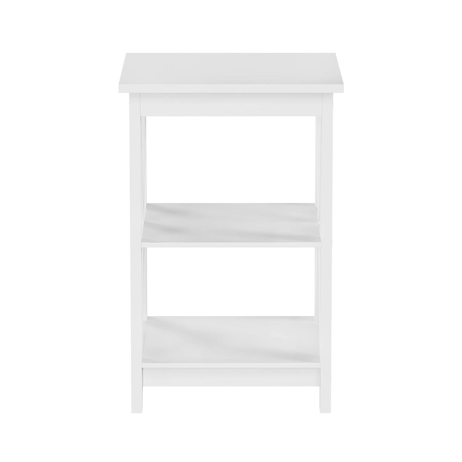 Lavish Home End Table with 2 Shelves and X-Leg Design, White