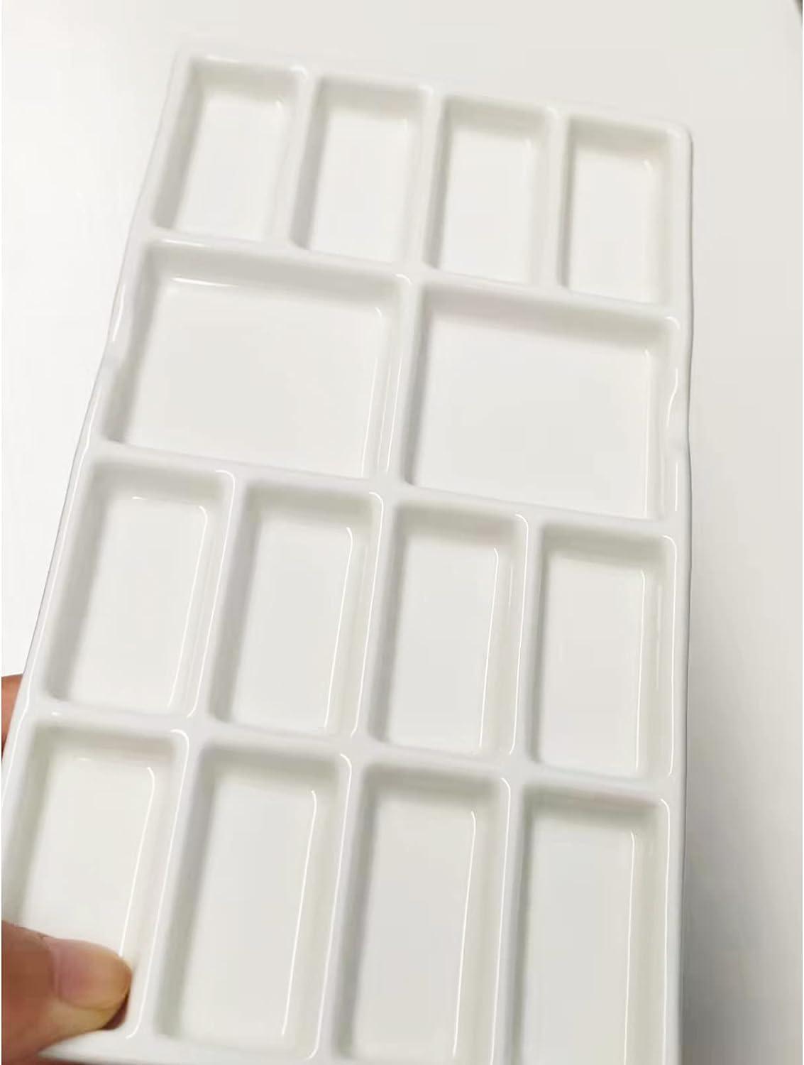 8 Inch White Ceramic Artist Paint Palette with 14 Wells