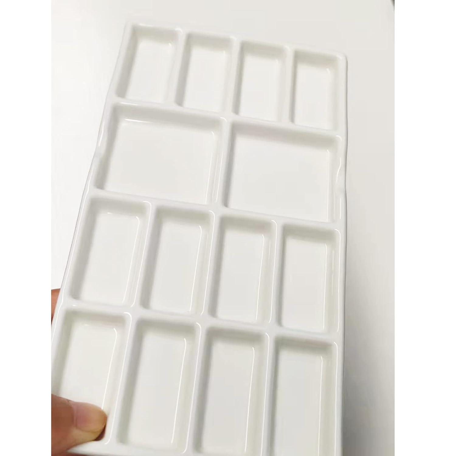 8 Inch 14 Wells Artist Ceramic Paint Palette, Rectangle Ceramic Watercolor Painting Mixing Tray for Watercolor Gouache Acrylic Oil Painting