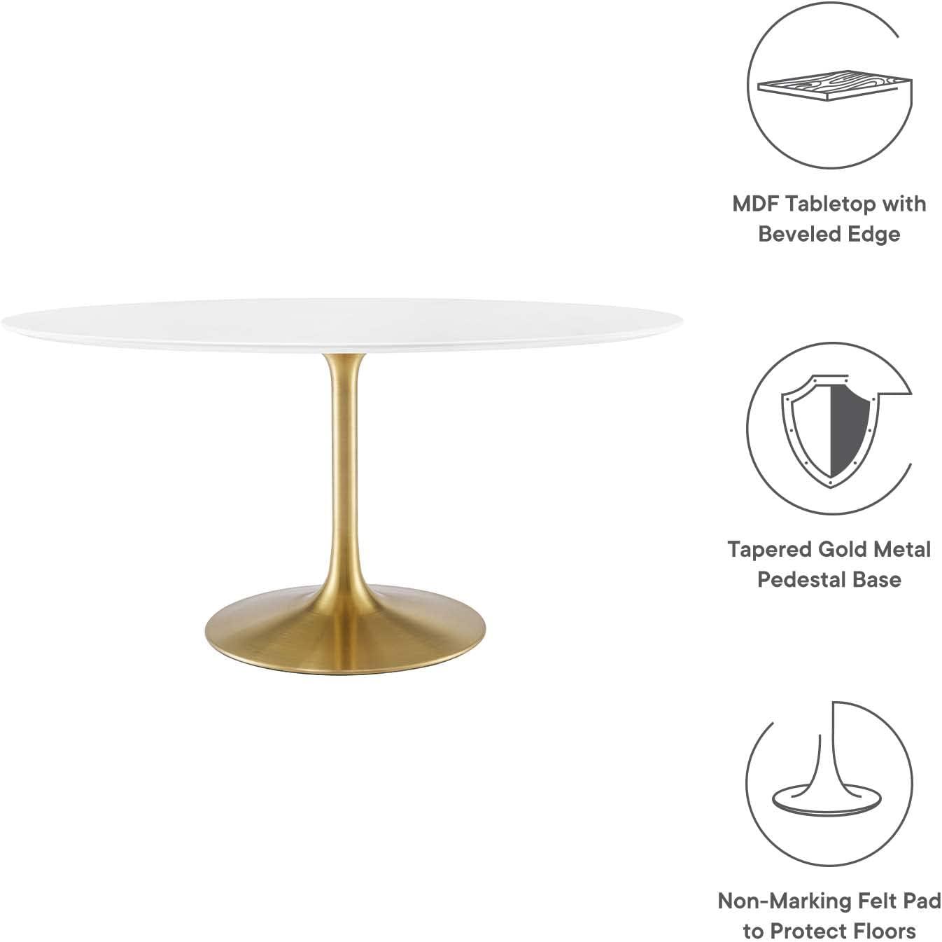 Modway Lippa 60 Oval Wood Dining Table - Gold White