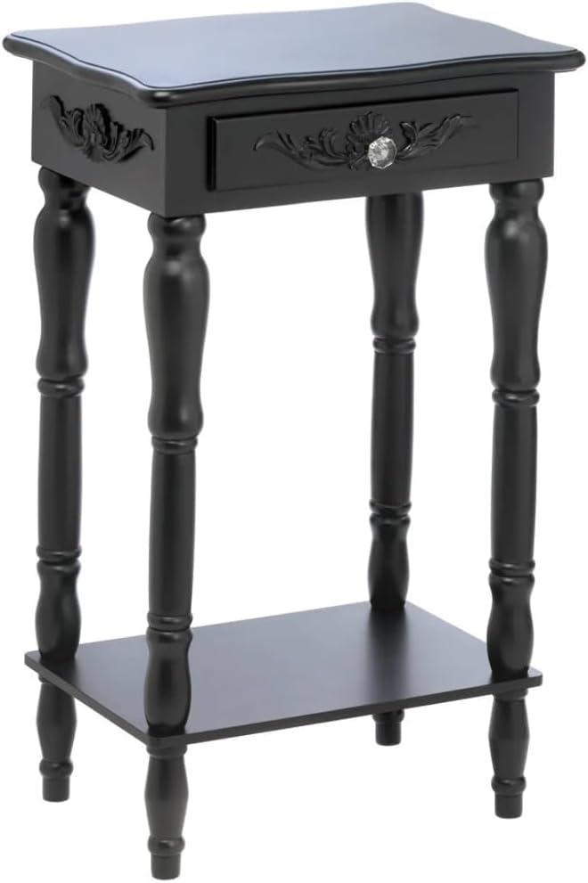 Carved Black Side Table, Multicolor