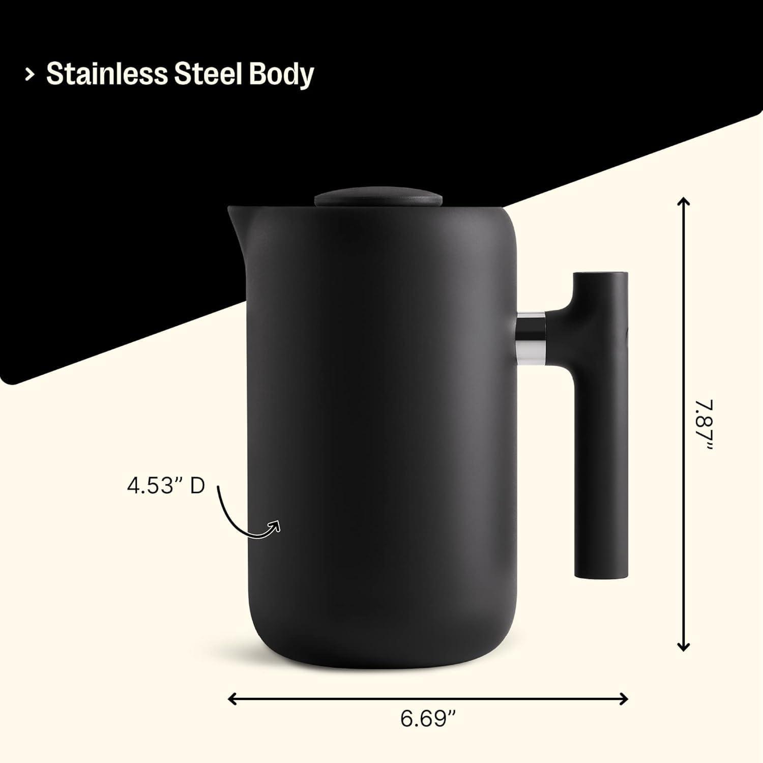 Fellow 24oz Clara French Press Coffee Maker Matte Black: Stainless Steel, Manual, Permanent Screen Filter, 24 oz Capacity