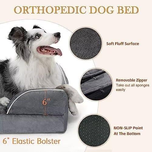 XXL Gray Orthopedic Waterproof Dog Bed with Bolster