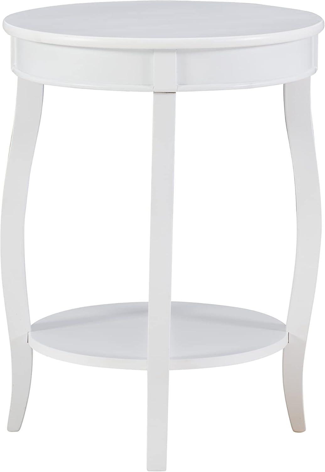 Linon Wren Round Wood End Table with Shelf in White