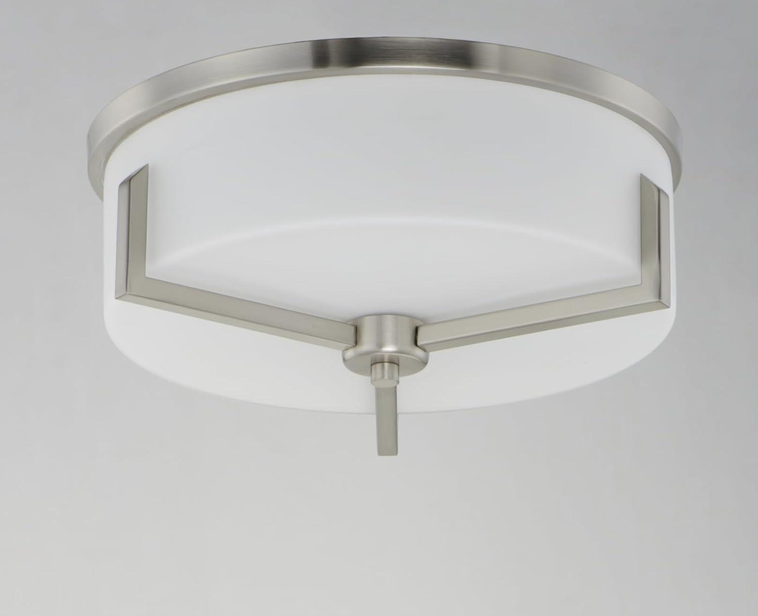 Satin Brass and White Glass 3-Light Drum Flush Mount