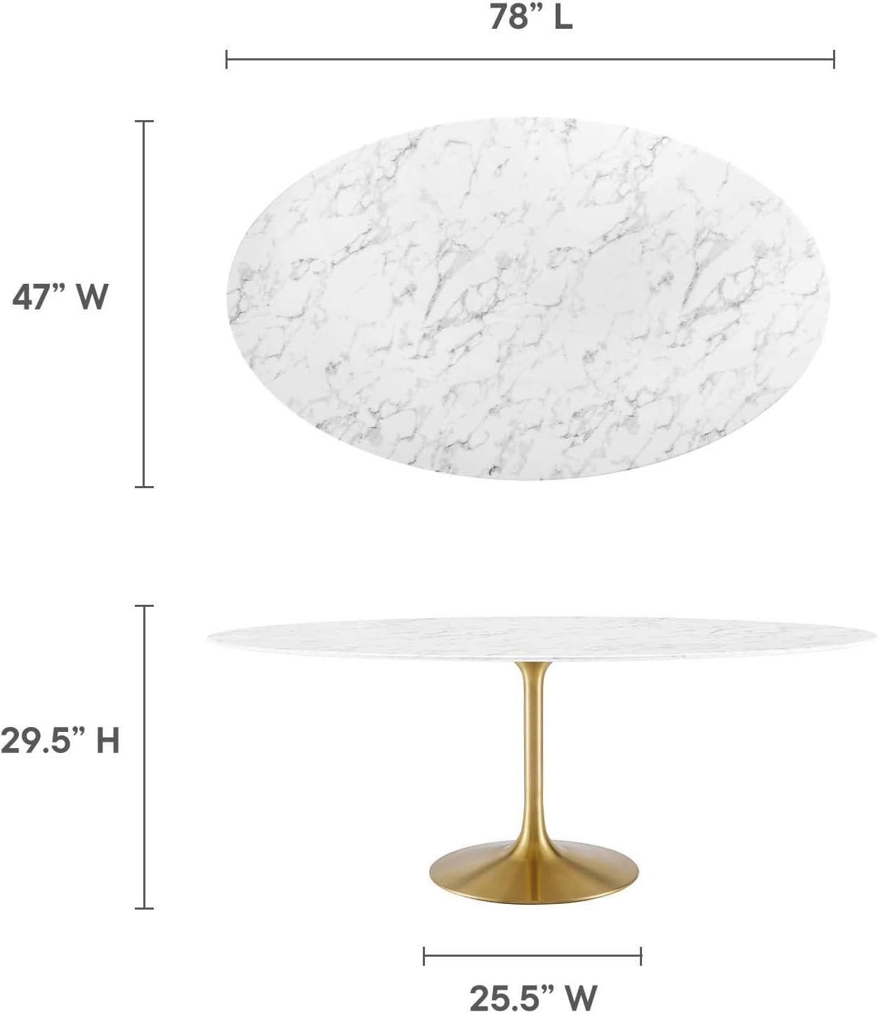 Lippa 78" Oval White Marble Dining Table with Gold Base