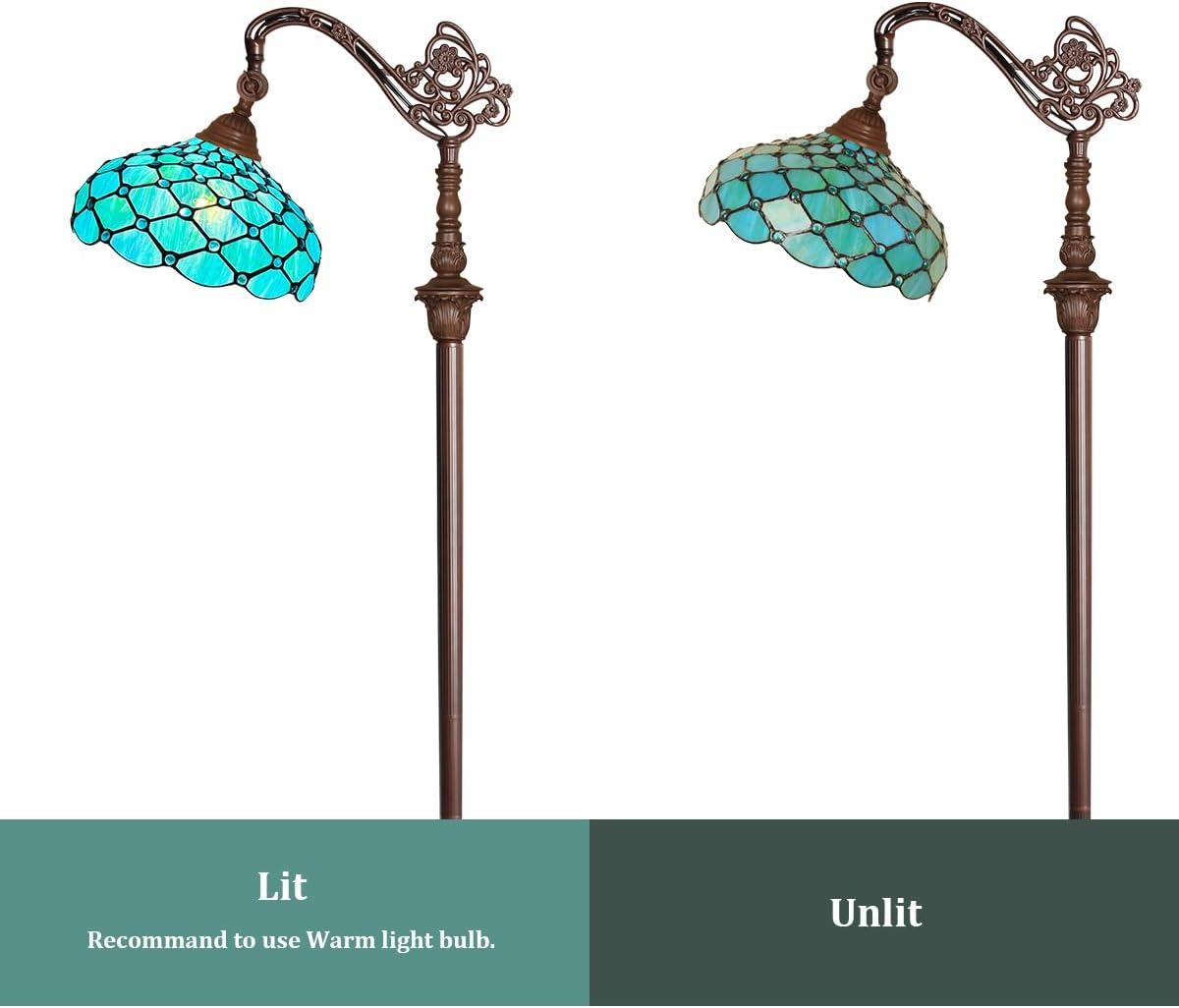 Bloomsbury Market 62" Tiffany-Style Seagrass Blue Beaded Stained Glass Floor Lamp - Adjustable Reading Light