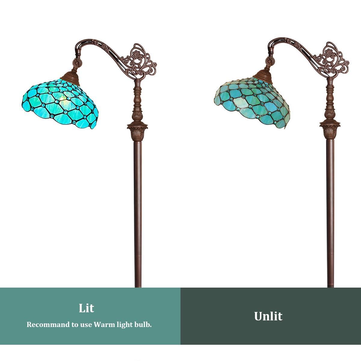 Bloomsbury Market 62" Tiffany-Style Seagrass Blue Beaded Stained Glass Floor Lamp - Adjustable Reading Light