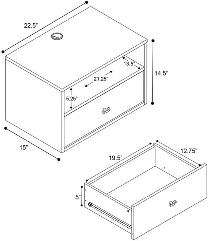 Floating 1 Drawer Nightstand with Open Shelf Drifted Gray - Prepac: Laminated, Cable Management, Metal Glides