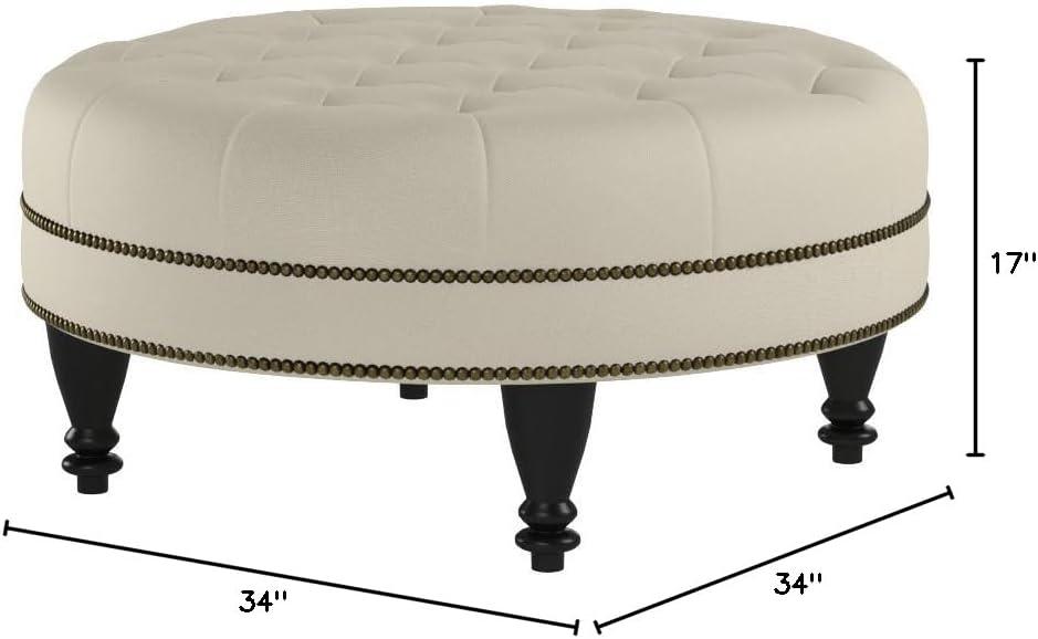 Coaster Traditional Fabric Upholstered Tufted Round Ottoman in Beige