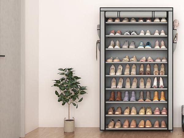 Gray 10-Tier Tall Stackable Shoe Rack with Covers