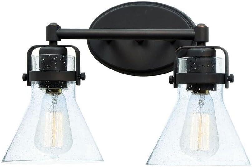 Bronze 15" Dimmable Vanity Light with Seedy Glass Shades