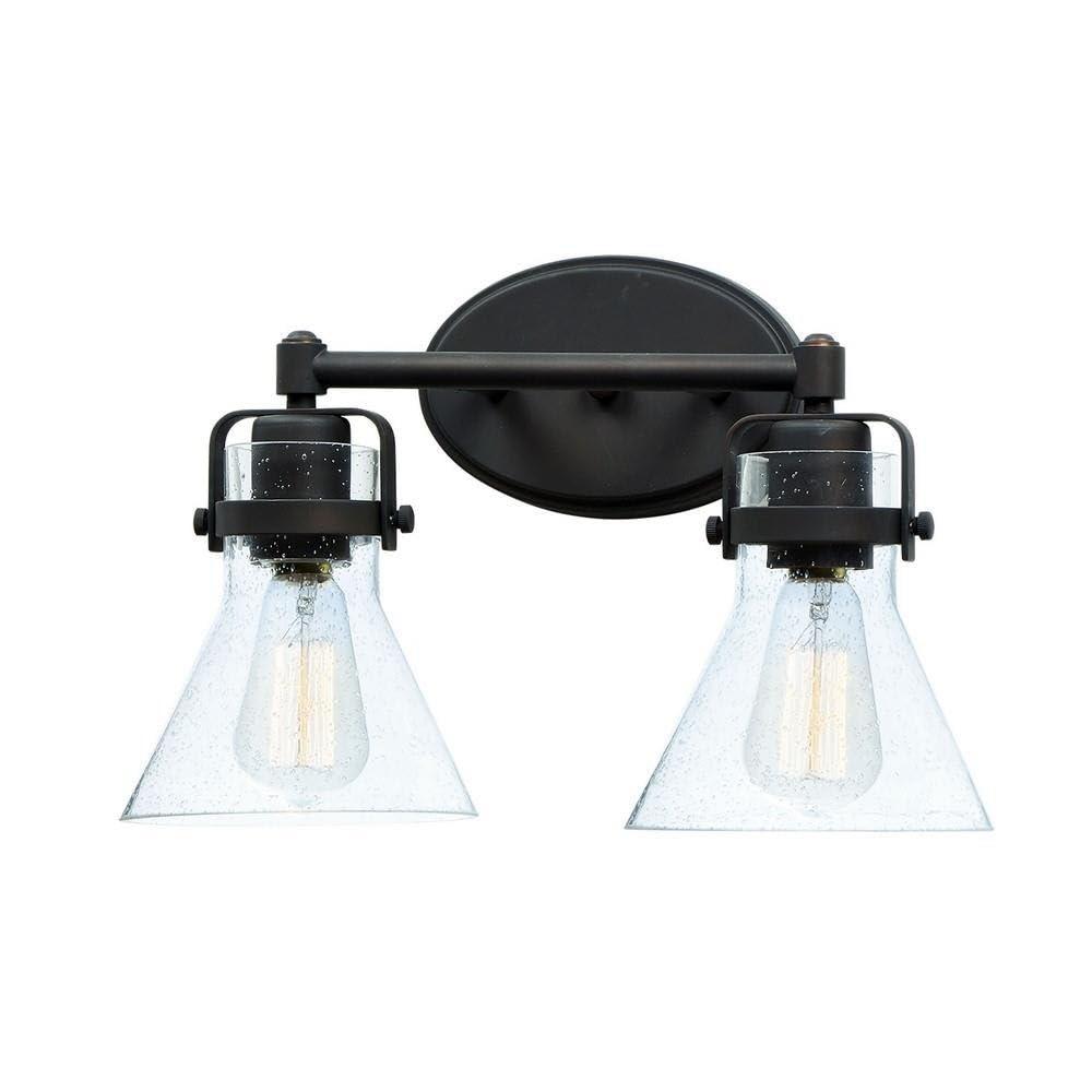 Bronze 15" Dimmable Vanity Light with Seedy Glass Shades