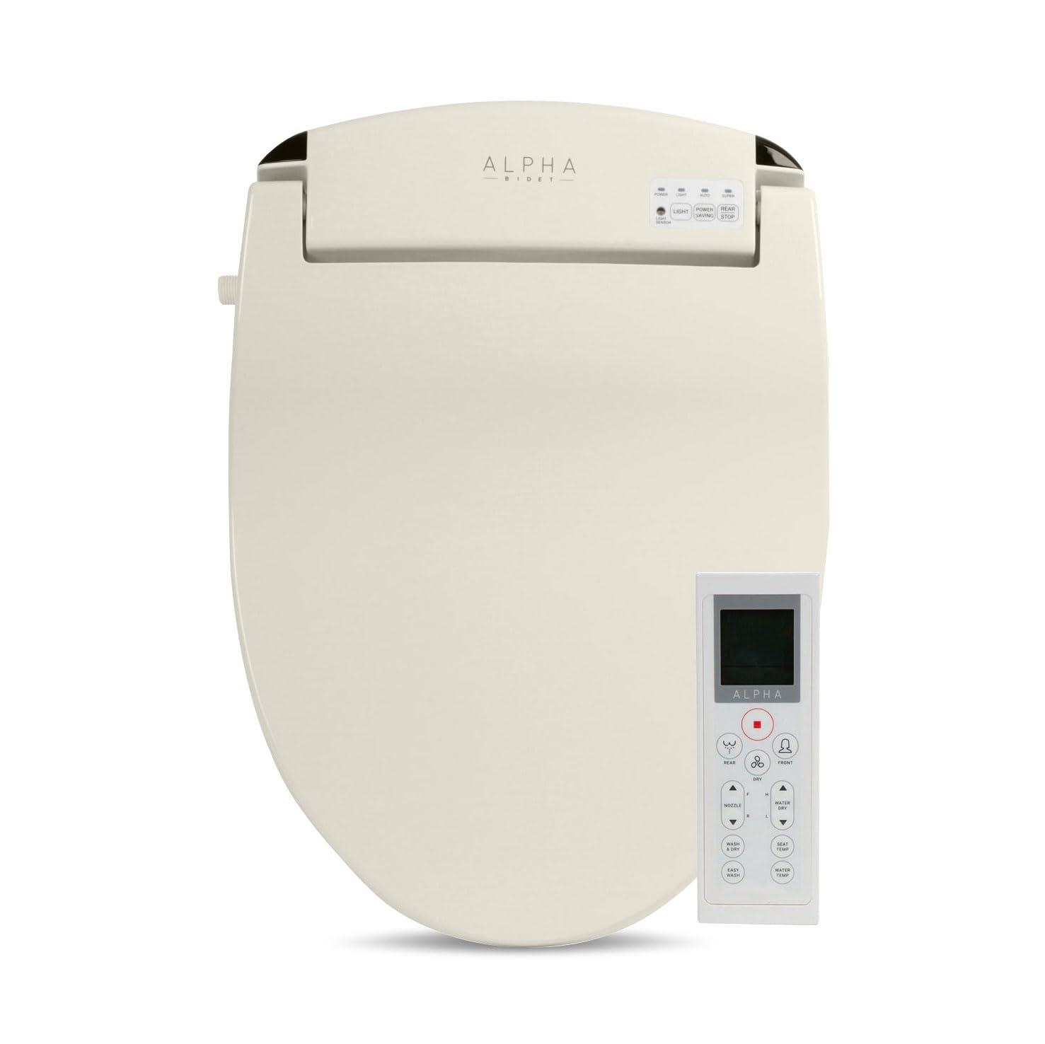 ALPHA BIDET JX2 Round Bidet Toilet Seat, Beige, Endless Warm Water, NEW* Bowl Mist, LED Light, Quiet Operation, Wireless Remote, Stainless Steel Nozzle, Sittable Lid, 3 Year Warranty