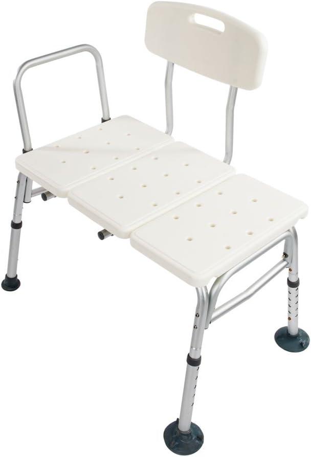 Medical Tub Transfer Bench for Bathtub, Height Adjustable Shower Bench with Backrest, Bath Chair for Elderly, Seniors, Arm Support for Transfer, 330 Weight Cap, Creamy White