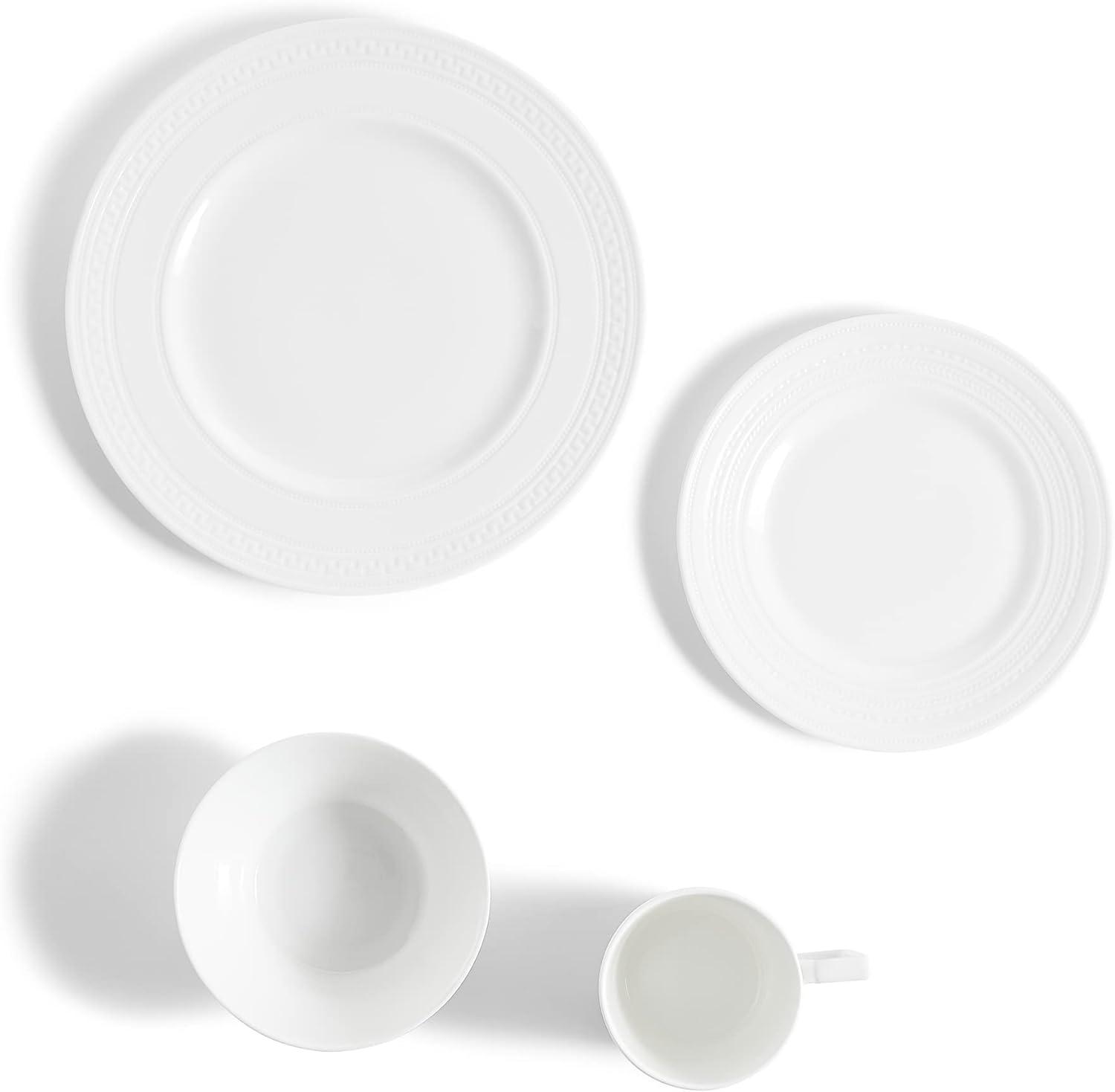 Intaglio Modern White Porcelain 16-Piece Dinnerware Set, Service for 4