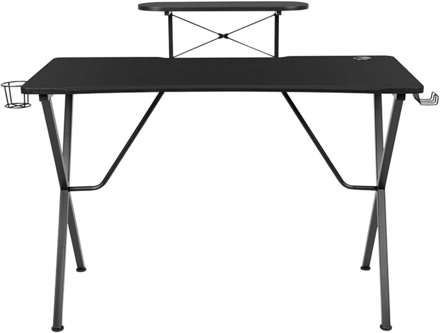 Flash Furniture Black Gaming Desk with Cup Holder, Headphone Hook, and Monitor/Smartphone Stand