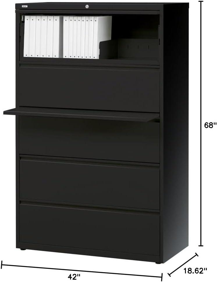 Charcoal 5-Drawer Lockable Lateral File Cabinet with Binder Storage