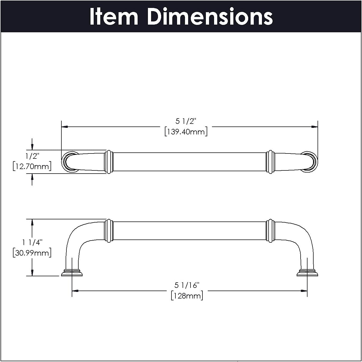 Cottage Kitchen Cabinet Handles, Solid Core Drawer Pulls for Cabinet Doors, 5-1/16" (128mm)