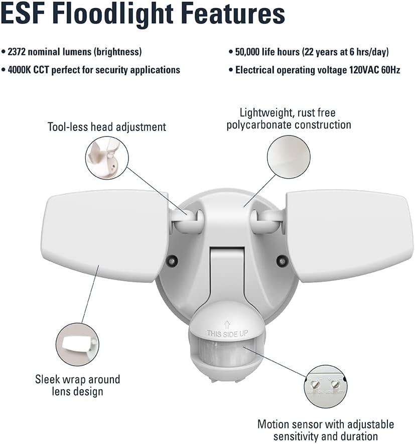 White Twin Head LED Motion Activated Floodlight