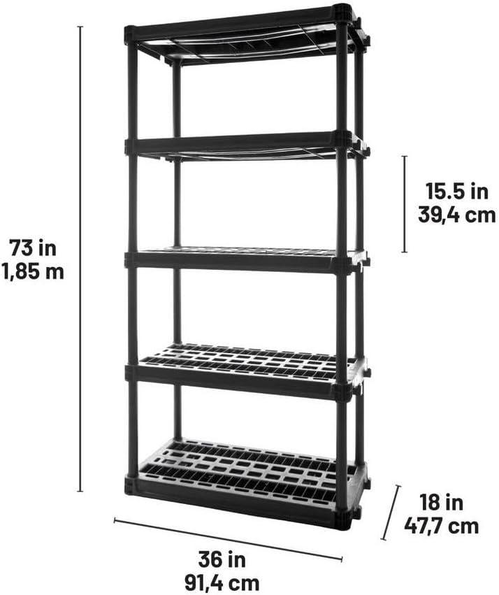 Plano 5-Shelf Heavy Duty Plastic Storage Shelves, 73” x 36” x 18”, 750lb Capacity