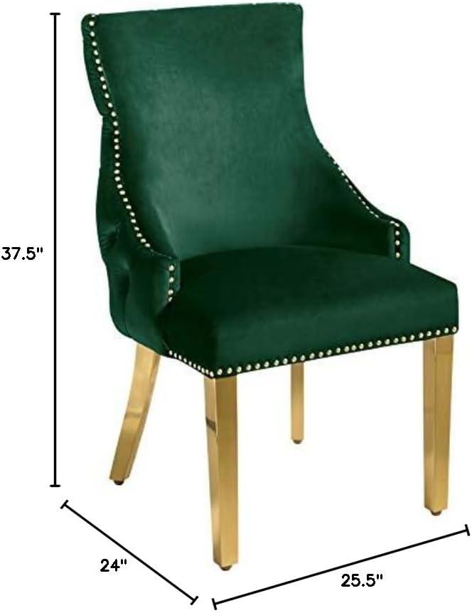 Meridian Furniture Tuft Gray Velvet Dining Chair in Gold Finish (Set of 2)