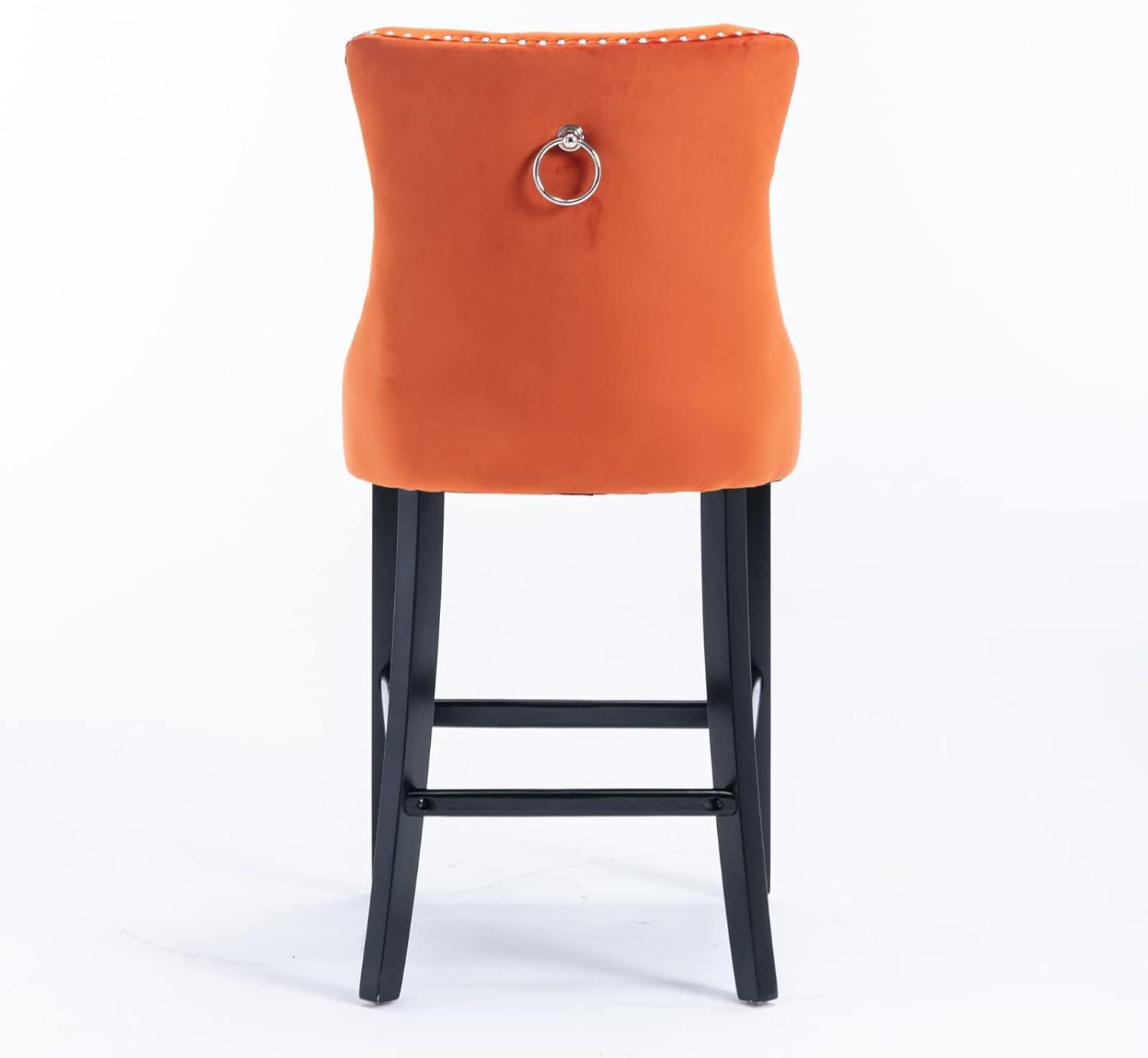 Aoowow Velvet Upholstered Counter Height Bar Stools Set of 2, Counterstool Seat Height 27.2", Wingback Armless Bar Chairs Button Tufted with Solid Wood Legs for Kitchen Island Bar Area (Orange)
