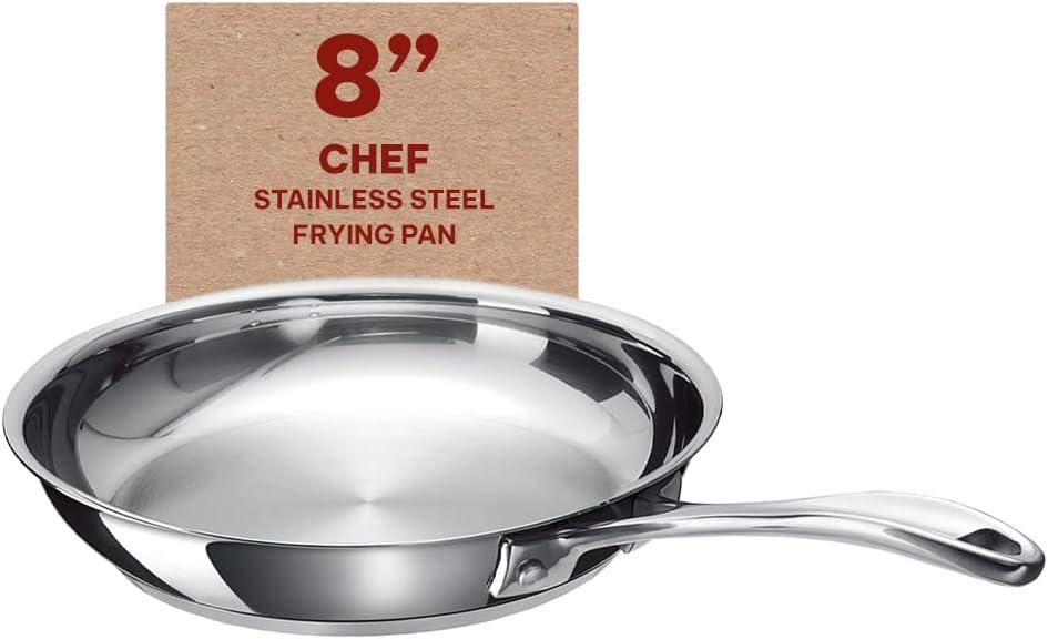 Alva Chef Stainless Steel Frying Pan Skillet Non Toxic Cookware Stainless Steel Skillet PFAS, PFOA & PFTE Free, for Cooking Pan Set, Induction Safe, Add to Your Pots and Pans Set Cookware