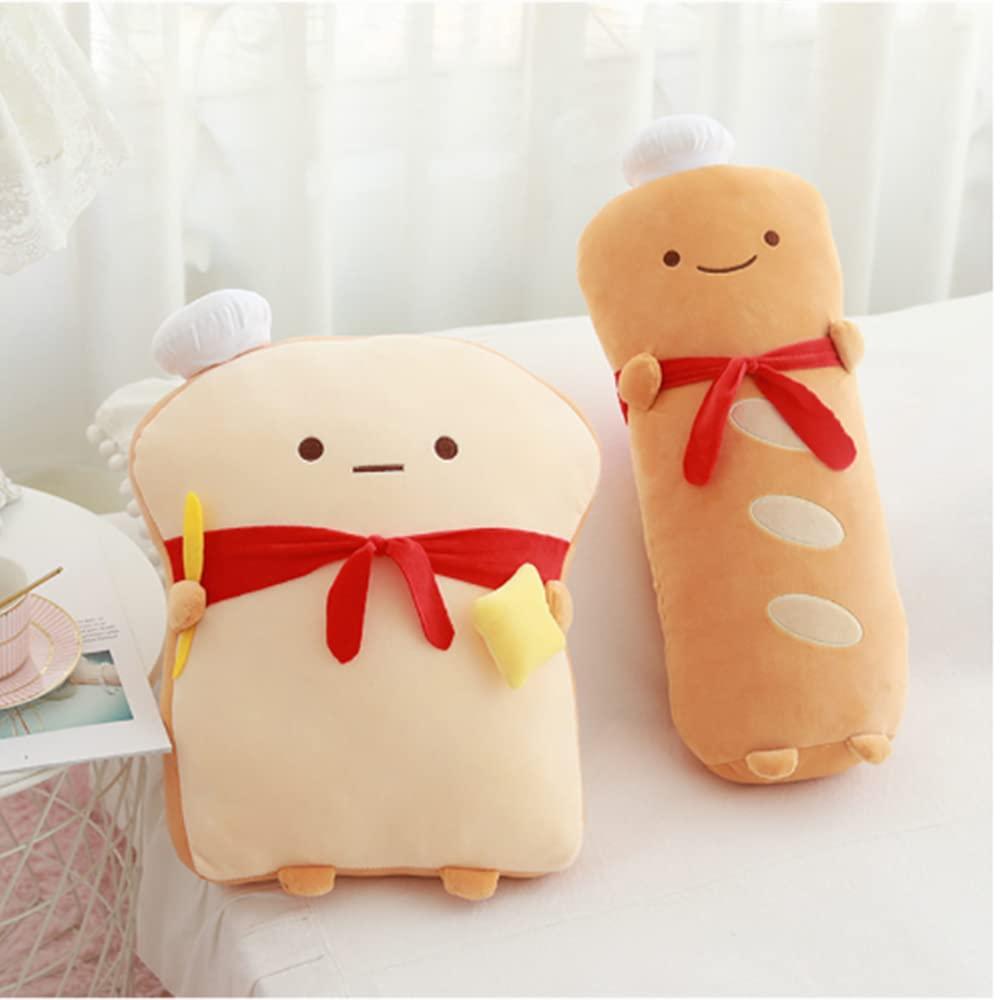 18.9'' Toast Baguette Plush Pillow, Bread Shape Plush Toy Hugging Pillow with Red Scarf,Soft Toast Food Sofa Cushion for Home Decor,Funny Gift Plush Stuffed Hugging Toy for Kids
