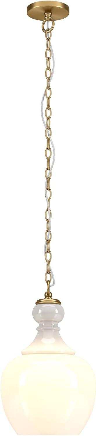 Evelyn&Zoe 11" Brushed Brass Finish Metal/Glass Pendant