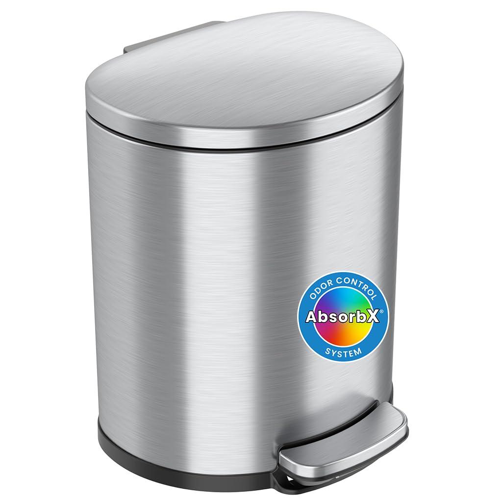 Itouchless Softstep 5 Gallon Stainless Steel Step Trash Can With Odor Filter 19 L Bathroom, Kitchen, Home Office Pedal Garbage Bin, Removable Bucket