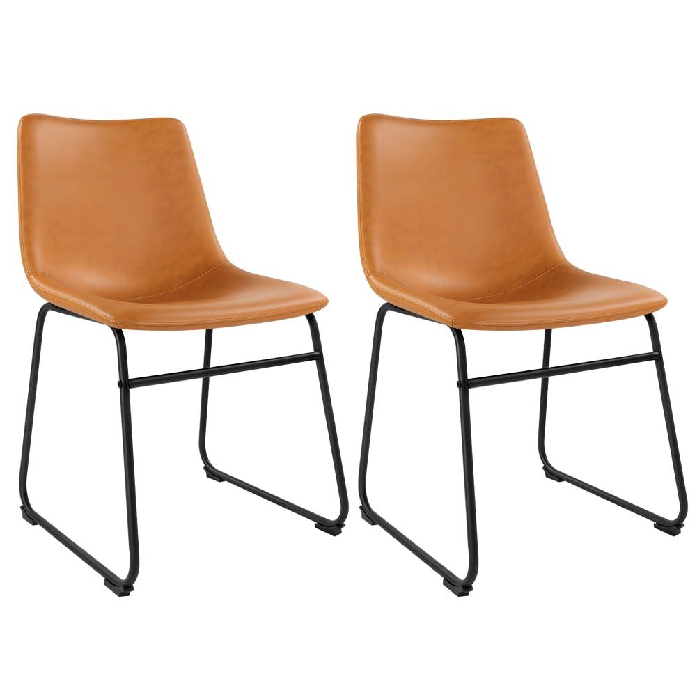 WKWKER Dinning Chairs Set of 2 Faux Leather Industrial Chair Counter Height Chair Metal Legs with Footrest Kitchen Chair for Home Bar Coffee Shop Patio Dining Chair Height 19’’ (Brown, 2pcs)