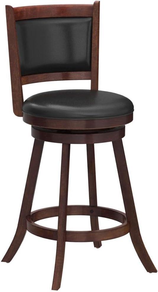 Bar Stools Set of 2, 360 Degree Swivel, Accent Wooden Swivel Seat Counter Height Bar Stool, Leather Upholstered Design, PVC Cushioned Seat, Perfect for Dining and Living Room (Height 24")