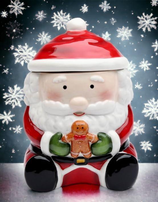 Ceramic Santa Cookie Jar with Gingerbread Man 5in Holiday Gift