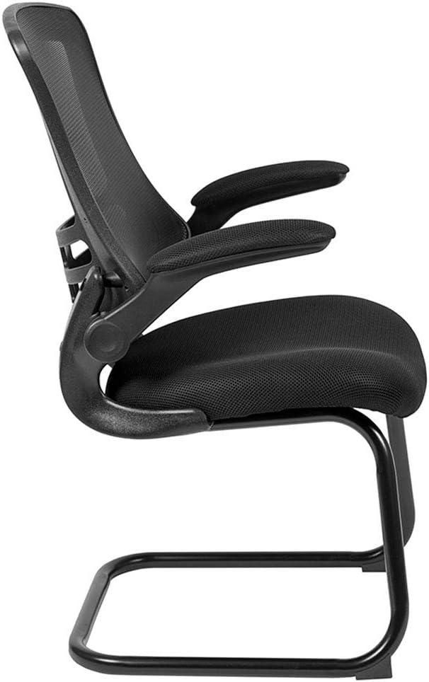 Flash Furniture Kelista Black Mesh Sled Base Side Reception Chair with Flip-Up Arms