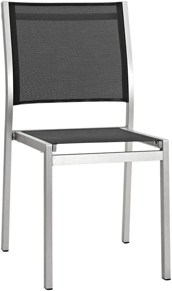 Shore Side Chair Outdoor Patio Aluminum Set of 2 Silver Black