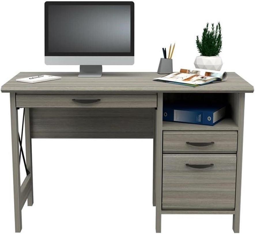 Inval America 2-Drawer Computer Desk with Keyboard Tray in Gray Smoke Oak