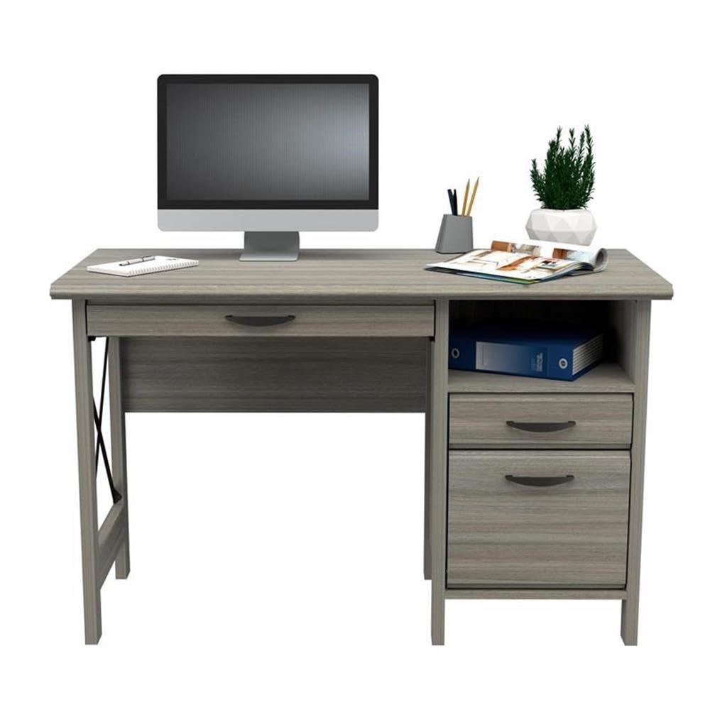 Inval America 2-Drawer Computer Desk with Keyboard Tray in Gray Smoke Oak