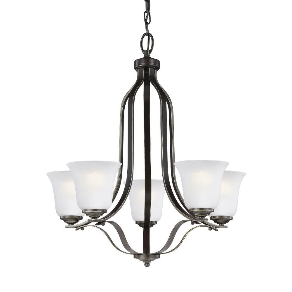 Mini Cage 5-Light Chandelier in Brushed Nickel with Satin Etched Glass