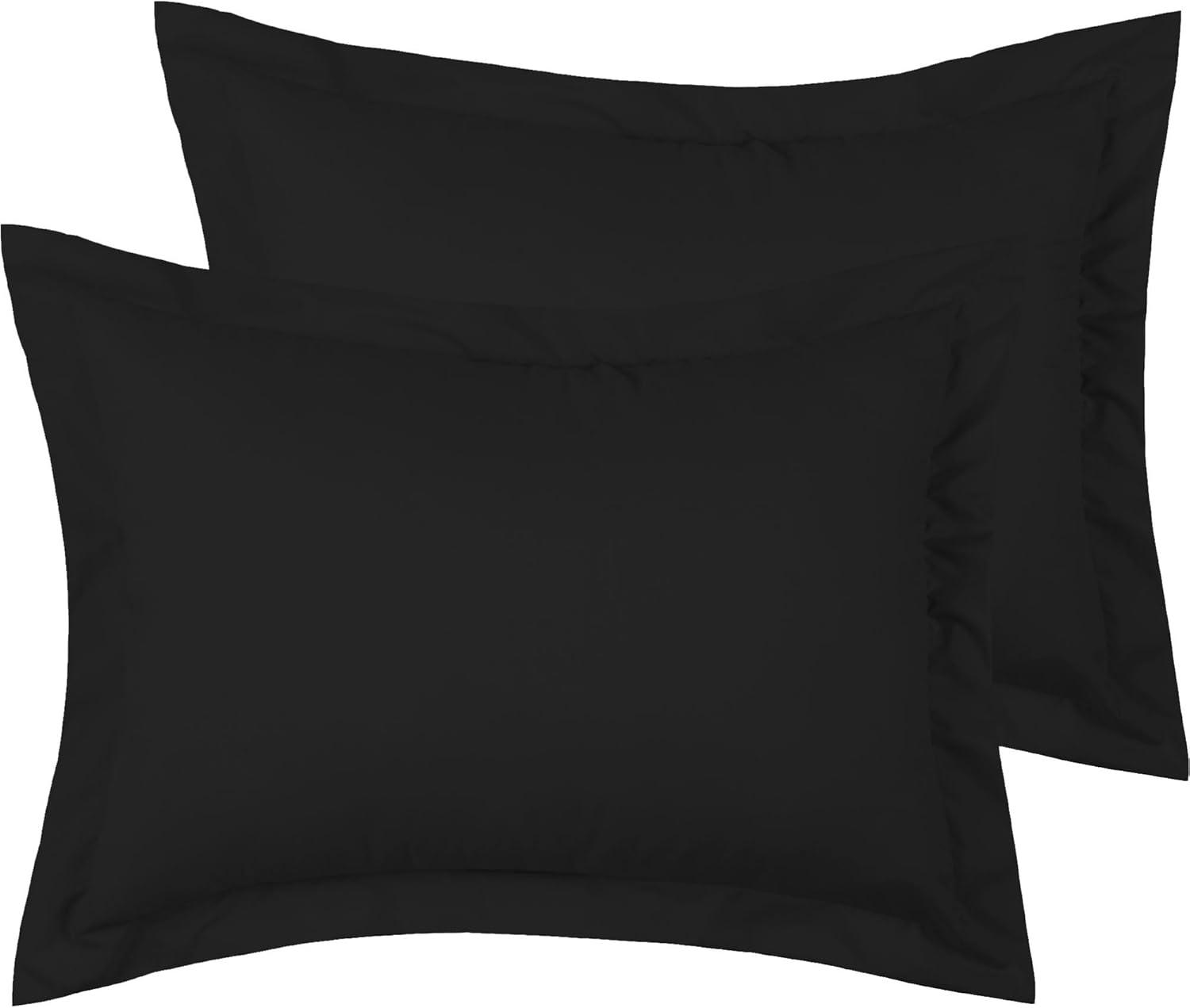 Mellanni Pillow Shams Set of 2 - Iconic Collection Decorative Pillow Covers / Cases 20"x26" with 2" Flange - Standard Size, Black