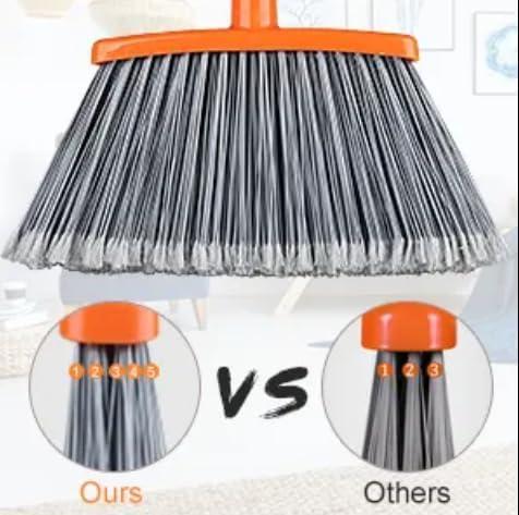 Adjustable Stainless Steel Broom and Dustpan Set with Orange Handle